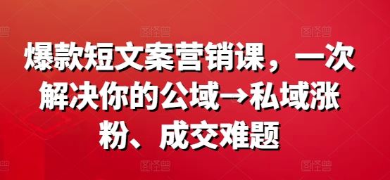 爆款短文案营销课，一次解决你的公域→私域涨粉、成交难题,速发云资源网