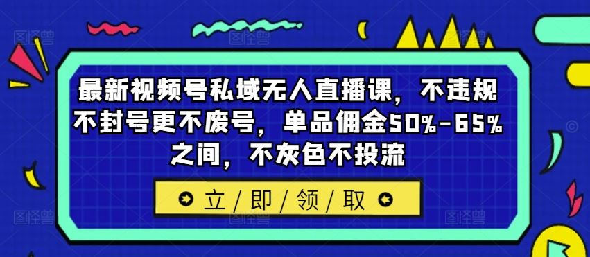 最新视频号私域无人直播课，不违规不封号更不废号，单品佣金50%-65%之间，不灰色不投流,速发云资源网