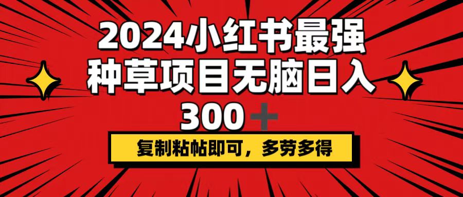 （12336期）2024小红书最强种草项目，无脑日入300+，复制粘帖即可，多劳多得,速发云资源网