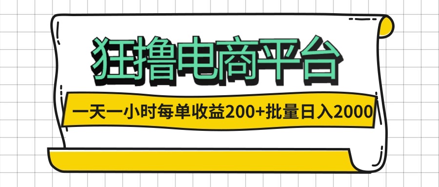 （12463期）一天一小时 狂撸电商平台 每单收益200+ 批量日入2000+,速发云资源网