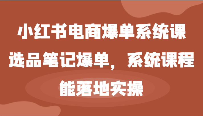 小红书电商爆单系统课-选品笔记爆单,系统课程,能落地实操,速发云资源网