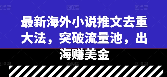最新海外小说推文去重大法，突破流量池，出海赚美金,速发云资源网