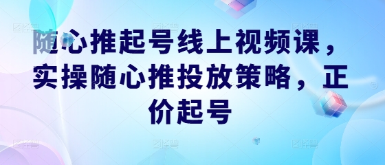 随心推起号线上视频课，实操随心推投放策略，正价起号,速发云资源网