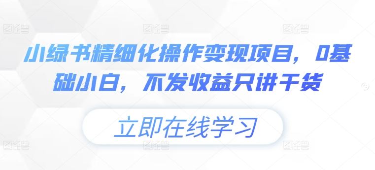 小绿书精细化操作变现项目，0基础小白，不发收益只讲干货,速发云资源网