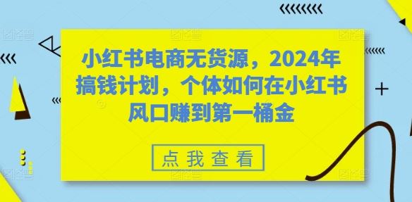 小红书电商无货源,2024年搞钱计划,个体如何在小红书风口赚到第一桶金,速发云资源网