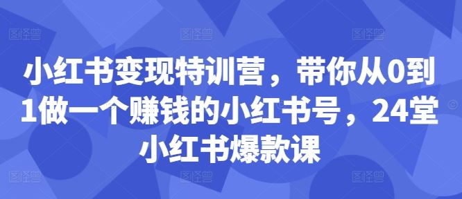 小红书变现特训营，带你从0到1做一个赚钱的小红书号，24堂小红书爆款课,速发云资源网
