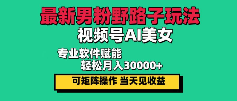 （12909期）最新男粉野路子玩法，视频号AI美女，当天见收益，轻松月入30000＋,速发云资源网