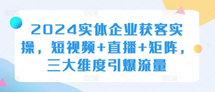 2024实体企业获客实操,短视频+直播+矩阵,三大维度引爆流量,速发云资源网