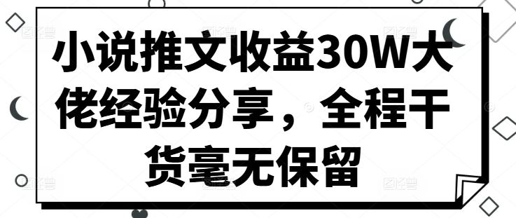 小说推文收益30W大佬经验分享，全程干货毫无保留,速发云资源网