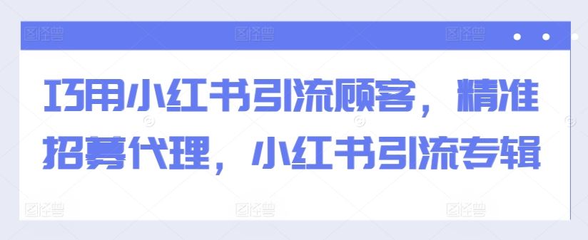 巧用小红书引流顾客，精准招募代理，小红书引流专辑,速发云资源网