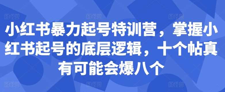 小红书暴力起号特训营，掌握小红书起号的底层逻辑，十个帖真有可能会爆八个,速发云资源网