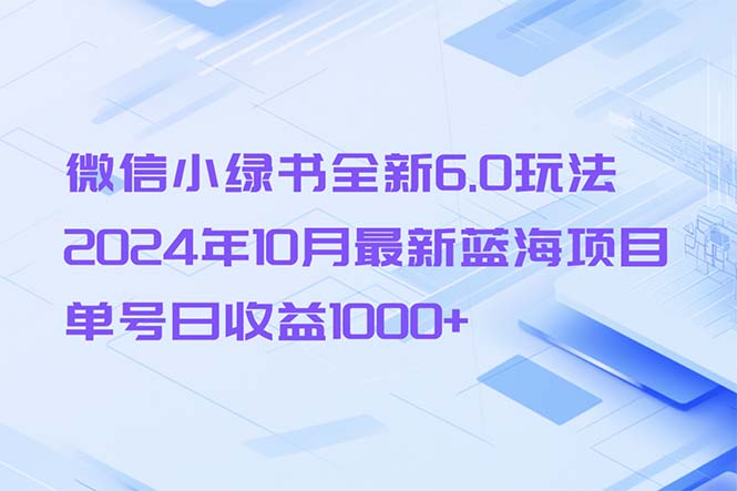 （13052期）微信小绿书全新6.0玩法，2024年10月最新蓝海项目，单号日收益1000+,速发云资源网