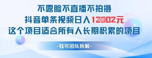 不露脸不直播不拍摄抖音单条视频日入1k+这个项目适合所有人长期积累的项目,速发云资源网