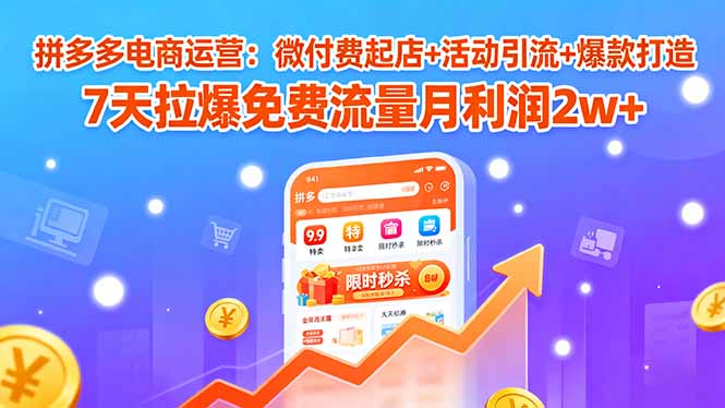 拼多多电商运营：微付费起店+活动引流+爆款打造 7天拉爆免费流量月利润2w+,速发云资源网