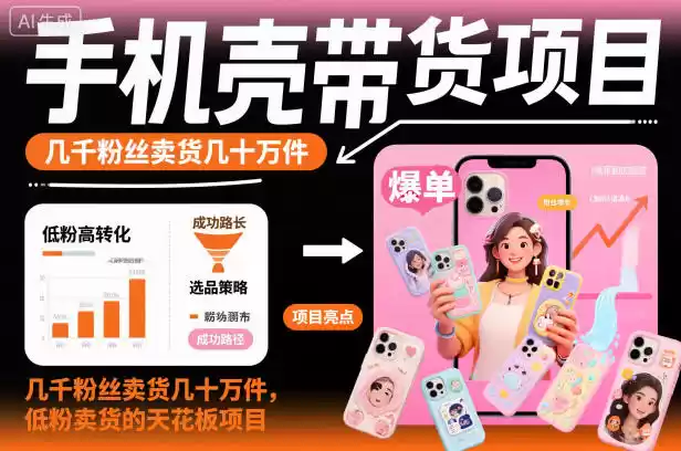 手机壳带货项目，几千粉丝卖货几十万件，短视频低粉卖货的天花板项目,速发云资源网