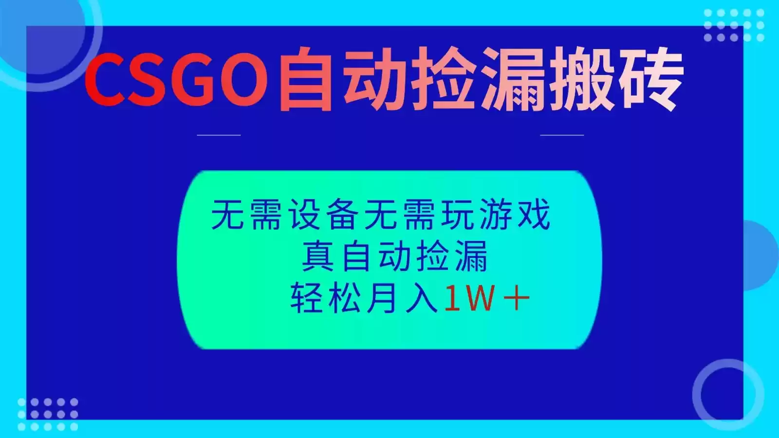CSGO自动捡漏搬砖，当天操作当天见结果，无需了解游戏，包教包会包落地,速发云资源网