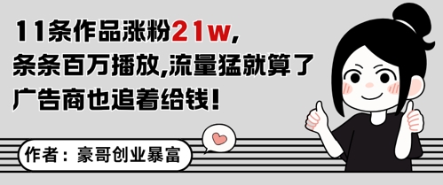 11条作品涨粉21W，条条百W播放，流量猛就算了，广告商也追着给钱,速发云资源网
