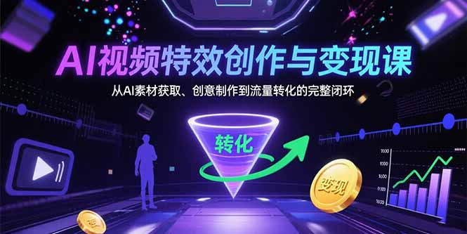 AI视频特效创作与变现课：从AI素材获取、创意制作到流量转化的完整闭环,速发云资源网