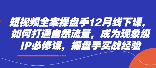 短视频全案操盘手12月线下课，如何打通自然流量，成为现象级IP必修课，操盘手实战经验,速发云资源网