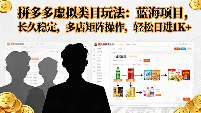 拼多多虚拟类目玩法，蓝海项目，长久稳定，多店矩阵操作，轻松日进1K+,速发云资源网