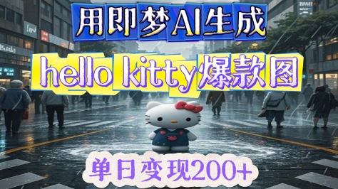 用即梦AI生成Hello Kitty爆款图，单日变现2张,速发云资源网