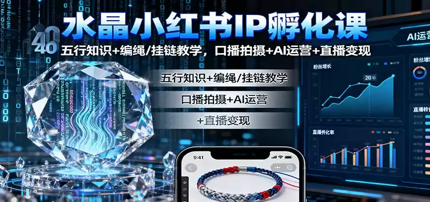 水晶小红书IP孵化课：五行知识+编绳/挂链教学，口播拍摄+AI运营+直播变现,速发云资源网