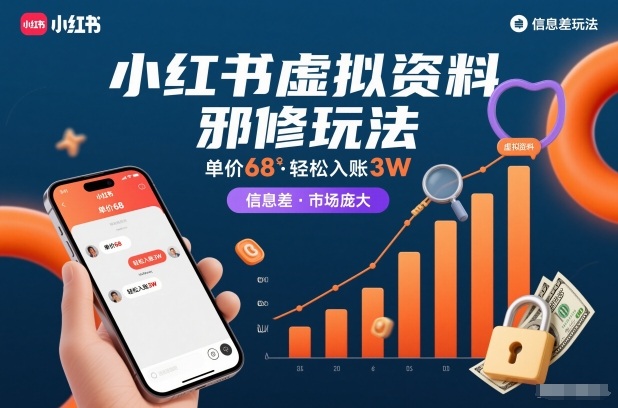 小红书虚拟资料邪修玩法，单价68，轻松入账3W，信息差玩法，市场庞大,速发云资源网