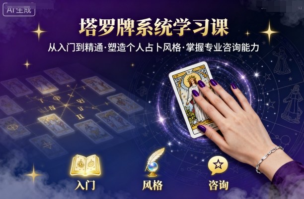 塔罗牌系统学习课，助你从入门到精通，塑造个人占卜风格，掌握专业咨询能力,速发云资源网