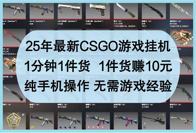 25年最新CSGO游戏挂机，1分钟1件货，1件货赚10元 纯手机操作 无需游戏经验,速发云资源网