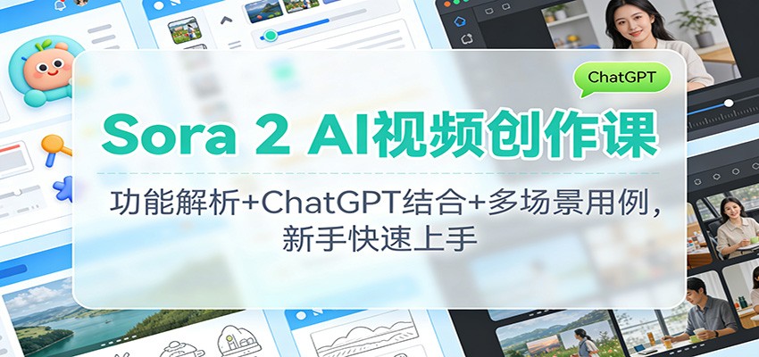 Sora 2 AI视频创作课：功能解析+ChatGPT结合+多场景用例，新手快速上手,速发云资源网