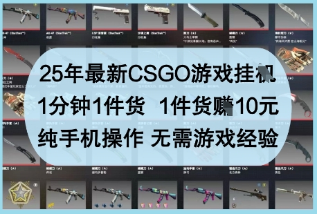 25年最新CSGO游戏挂G，1分钟1件货，1件货挣10元，纯手机操作，无需游戏经验【揭秘】,速发云资源网