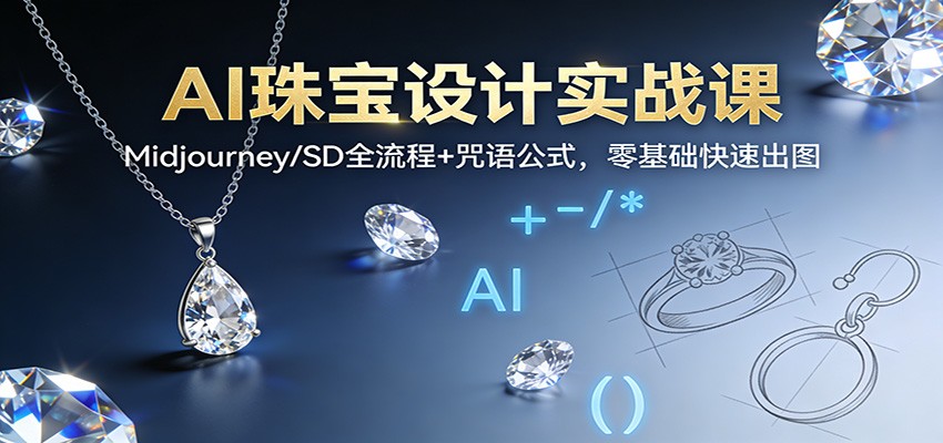 AI珠宝设计实战课：Midjourney/SD全流程+咒语公式，零基础快速出图,速发云资源网