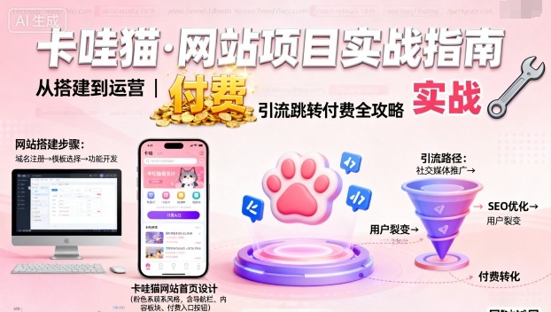 卡哇猫·网站项目，网站搭建与运营以及引流跳转付费,速发云资源网