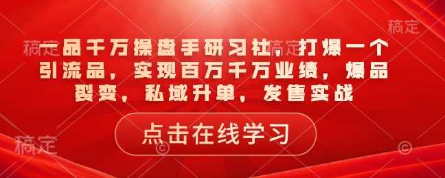 一品千万操盘手研习社，打爆一个引流品，实现百万千万业绩，爆品裂变，私域升单，发售实战,速发云资源网