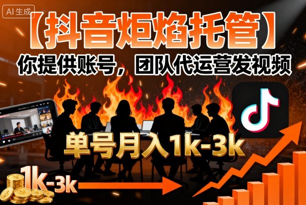 【抖音炬焰托管】你提供账号，团队代运营发视频，单号月入1k+【揭秘】,速发云资源网