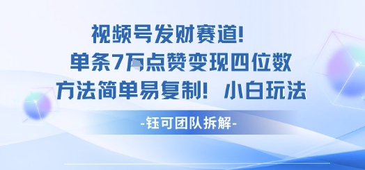 视频号发财赛道单条7W点赞变现四位数方法简单易复制小白玩法,速发云资源网