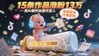 用AI制作幼崽代言人，宝宝的控诉火爆全网，15条作品涨粉13W，单号月入5位数实操教程,速发云资源网