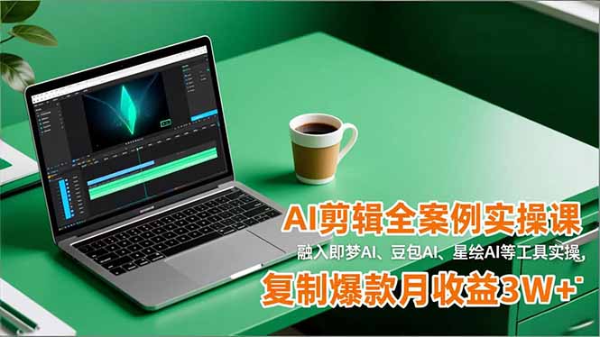 AI剪辑全案例实操课，融入即梦AI、豆包AI、星绘AI等工具实操，复制爆款月收益3W+,速发云资源网
