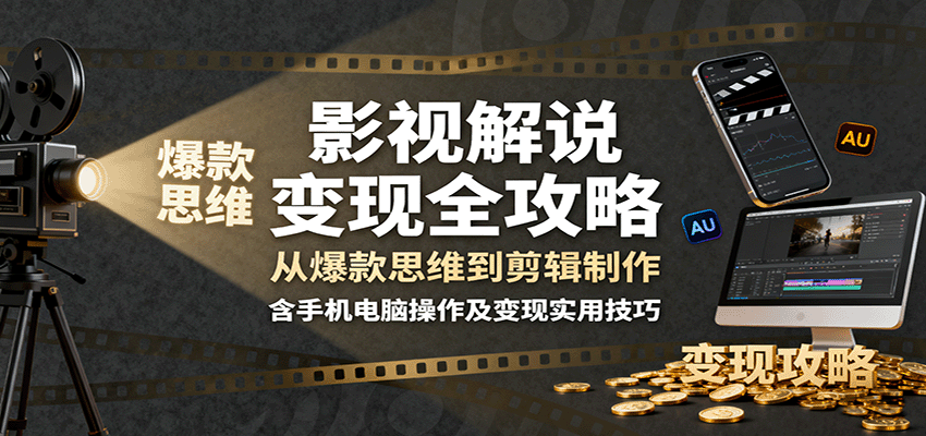 影视解说变现全攻略：从爆款思维到剪辑制作，含手机电脑操作及变现实用技巧,速发云资源网