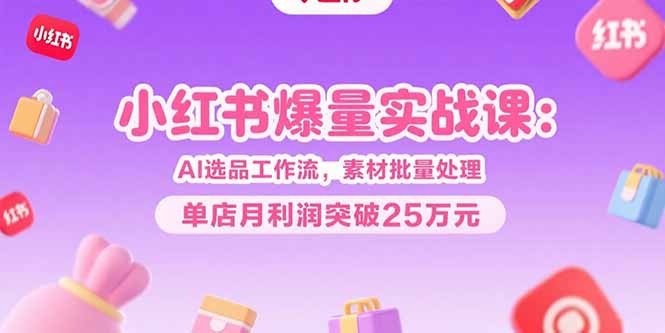 小红书爆量实战课：AI选品工作流，素材批量处理，单店月利润突破25万元,速发云资源网