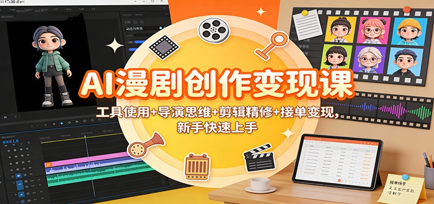 AI漫剧创作变现课：工具使用+导演思维+剪辑精修+接单变现，新手快速上手,速发云资源网
