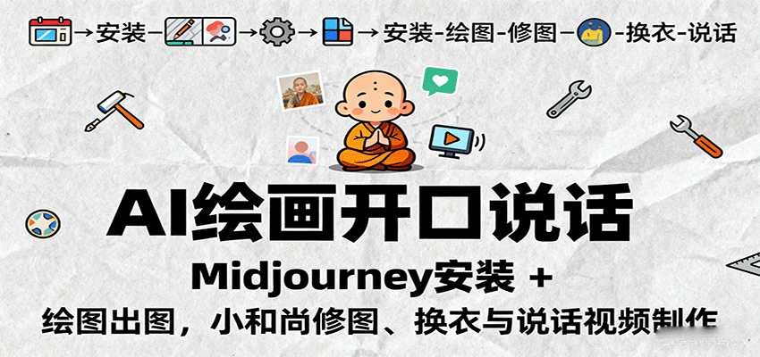AI绘画开口说话，Midjourney安装 + 绘图出图，小和尚修图、换衣与说话视频制作,速发云资源网