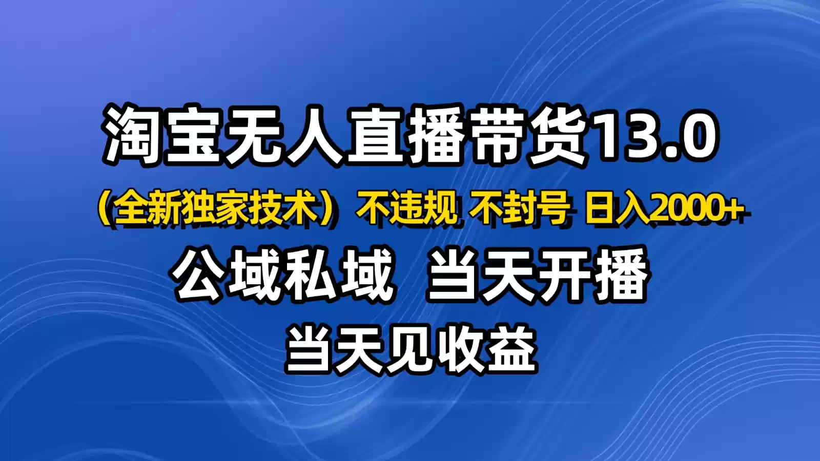 淘宝无人直播13.0，公域私域技术，不封号，不违规 布局下半年旺季赛道，日入2000+,速发云资源网