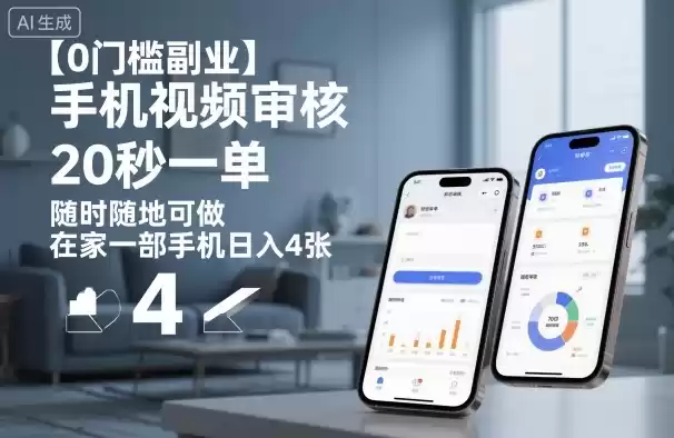 【0门槛副业】手机视频审核，20秒一单，随时随地可做，在家一部手机日入4张【揭秘】,速发云资源网