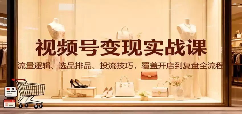 视频号变现实战课：流量逻辑、选品排品、投流技巧，覆盖开店到复盘全流程,速发云资源网