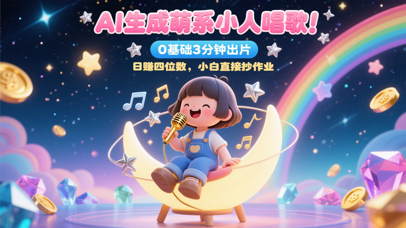 AI生成萌系小人唱歌！0基础3分钟出片，28个作品涨粉9万，日赚四位数，小白直接抄作业,速发云资源网
