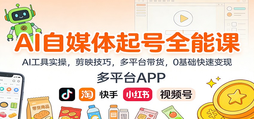 AI自媒体起号全能课：AI工具实操，剪映技巧，多平台带货，0基础快速变现,速发云资源网