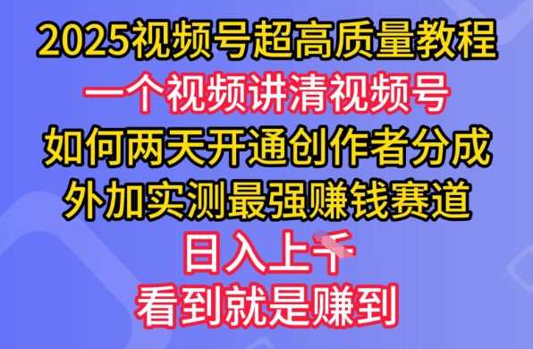 2025视频号超高质量教程，两天开通创作者分成，外加实测最强挣钱赛道，日入多张,速发云资源网