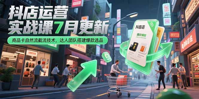抖店运营实战课7月更新，商品卡自然流截流技术，达人团队搭建爆款选品,速发云资源网