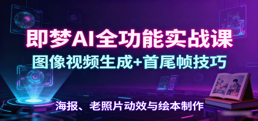 即梦AI全功能实战课：图像视频生成+首尾帧技巧，海报、老照片动效与绘本制作,速发云资源网